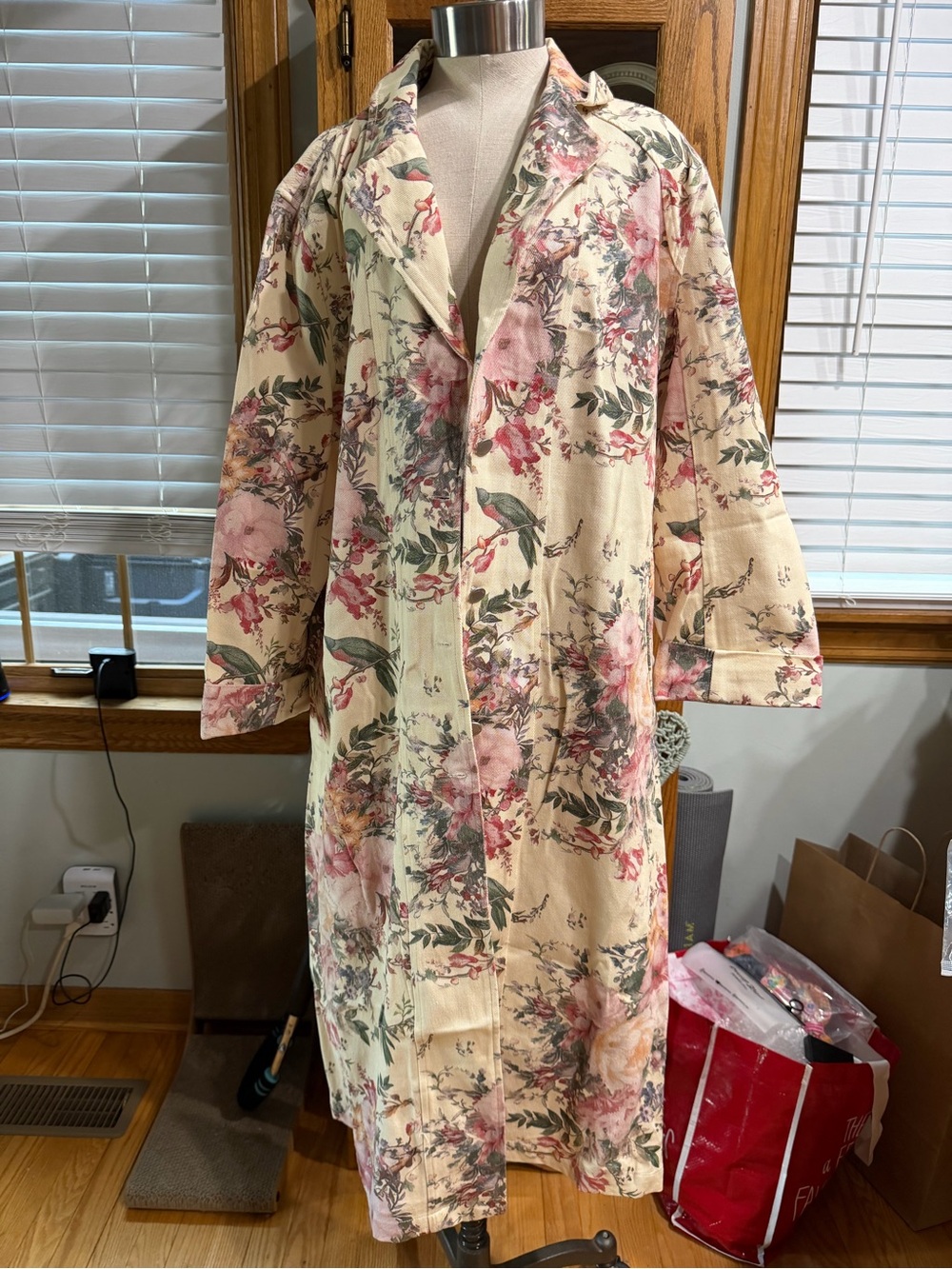 DAVI & DANI Floral Denim Trench Coat